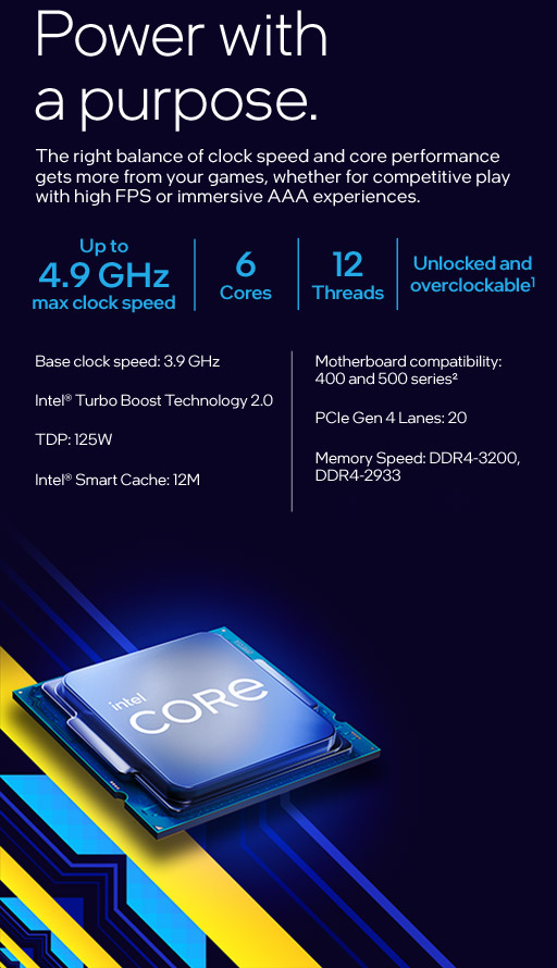 Intel Core™ i5-11600K Processor, 3.9GHz w/ 6 Cores / 12 Threads