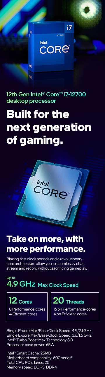 Intel Core™ i7-12700 Processor, 2.1GHz w/ 12 (8P + 4E) Cores / 20