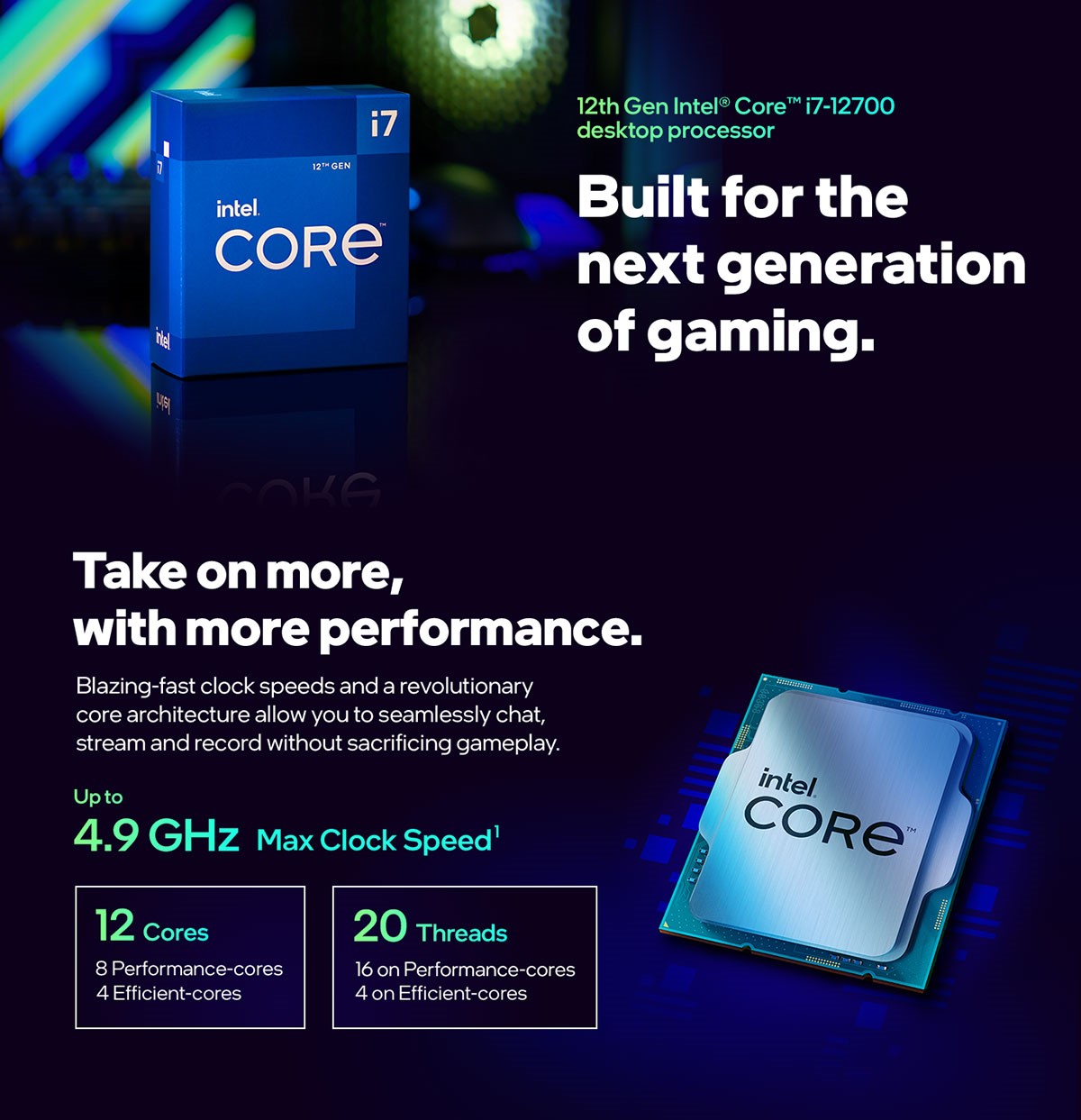 Intel Core™ i7-12700 Processor, 2.1GHz w/ 12 (8P + 4E) Cores / 20