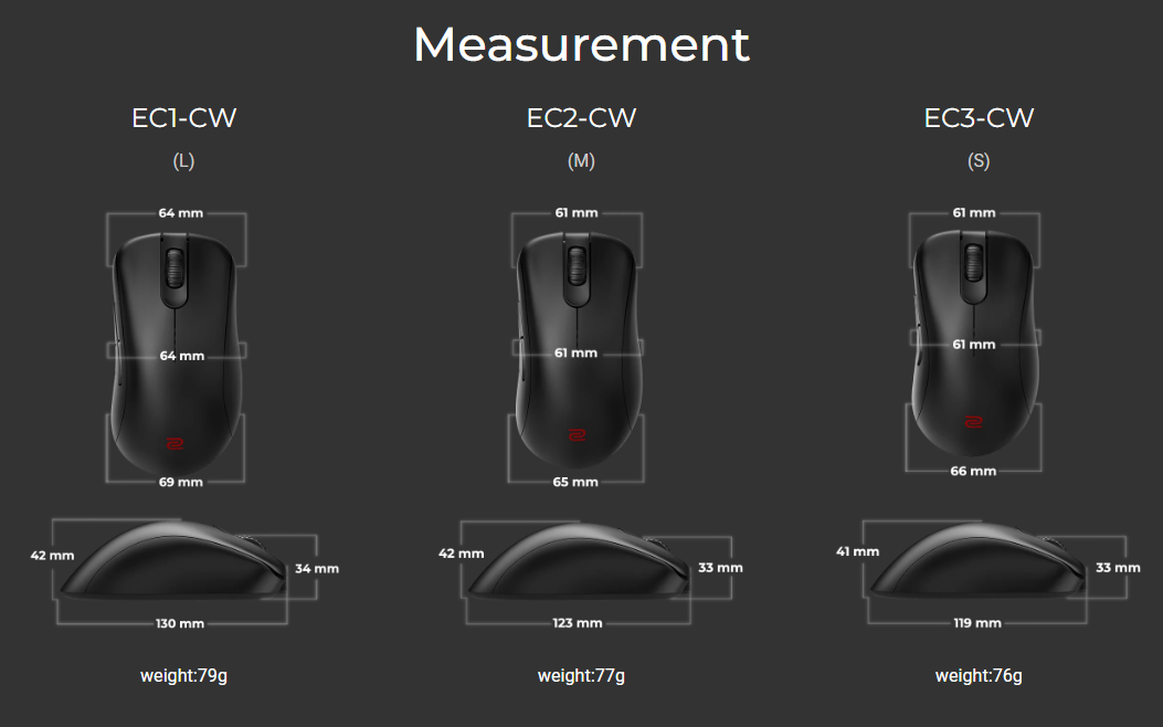 Zowie EC2-CW Medium Wireless Mouse -Black - Gaming Mice - Memory