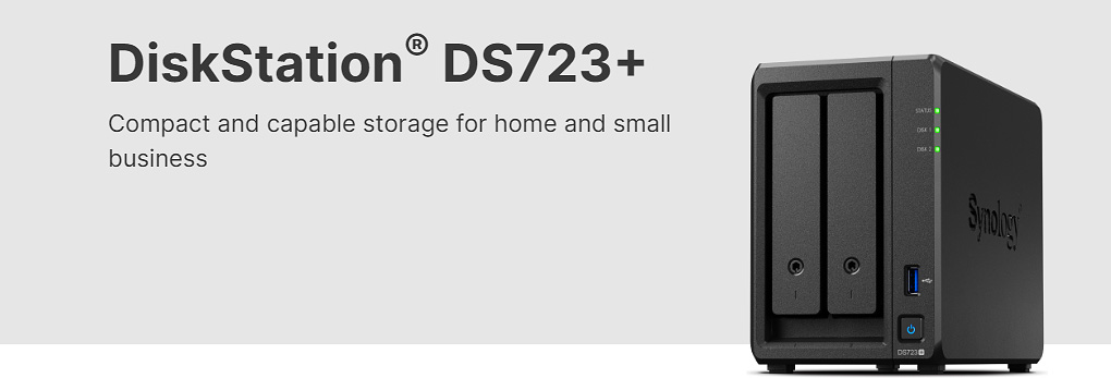 Synology DiskStation® DS723+ 2-Bay NAS, Black w/ 2x 2.5 / 3.5 inch