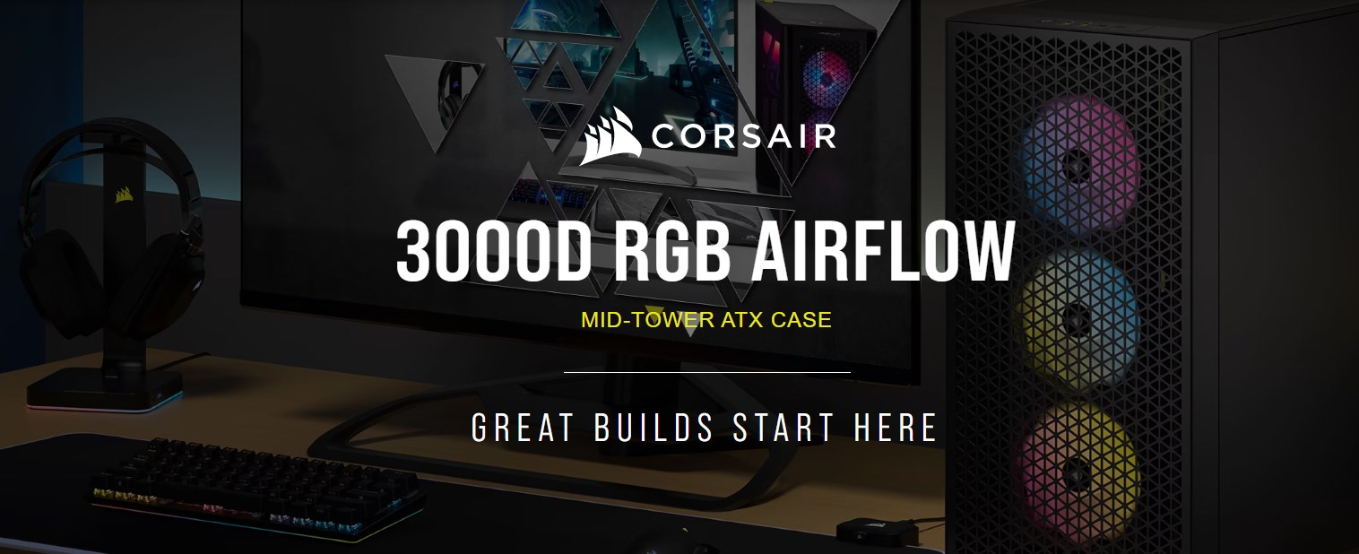 Corsair 3000D AIRFLOW Mid-Tower PC Case - Black - Tech Bit Store