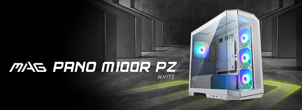 MSI MAG PANO M100R PZ Micro-ATX Case, White w/ 270º Tempered Glass ...