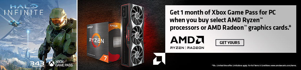Get 1 month of Xbox Game Pass for PC when you buy select AMD Ryzen processors or AMD Radeon graphics cards! (Oct 26, 2021  - Jun 30, 2022)