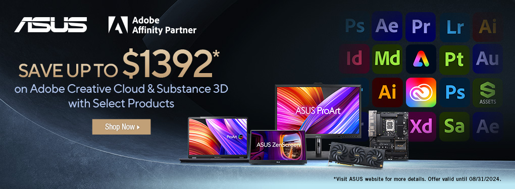 Save up to $1392 on Adobe Creative Cloud with select ASUS products! (Nov 10 - Dec 12, 2023)