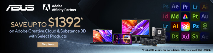 Save up to $1392 on Adobe Creative Cloud with select ASUS products! (Nov 10 - Aug 31, 2024)
