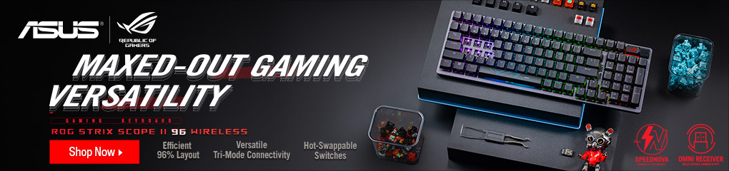 ASUS ROG Scope II 96 Wireless Keyboard - Maxed-out Gaming Versatility.