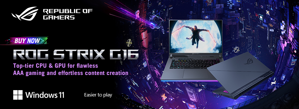 ASUS ROG STRIX G16. Top-tier CPU & GPU for flawless AAA gaming and effortless content creation!