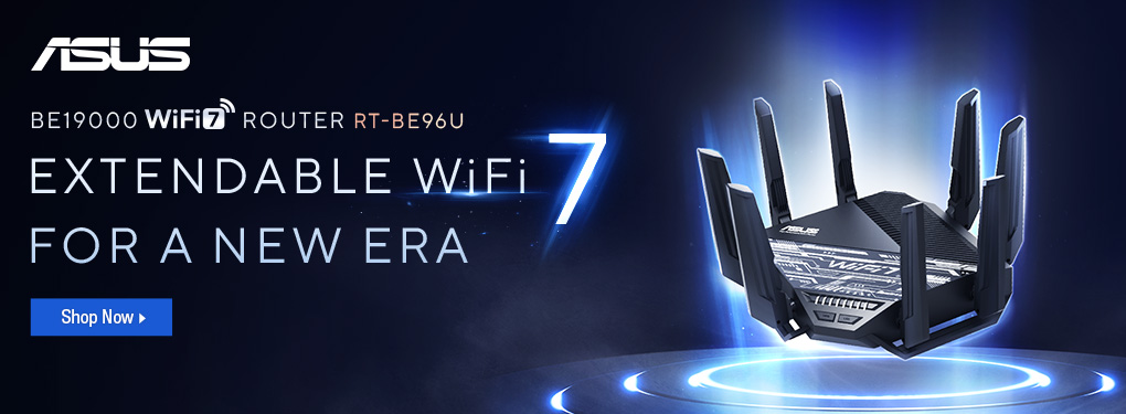 ASUS BE19000 WiFi 7 Router RT-BE96U.  Extendable WiFi 7 for a new era.