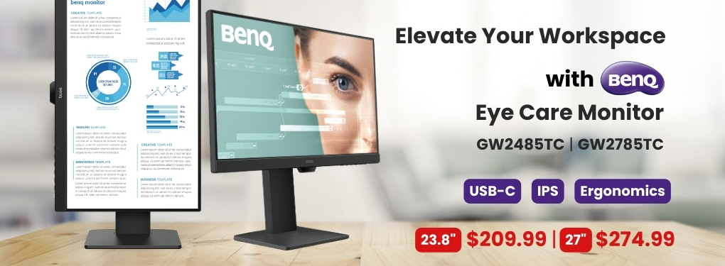 Elevate your workspace with BenQ GW2485TC and GW2785TC Eye Care Monitors.