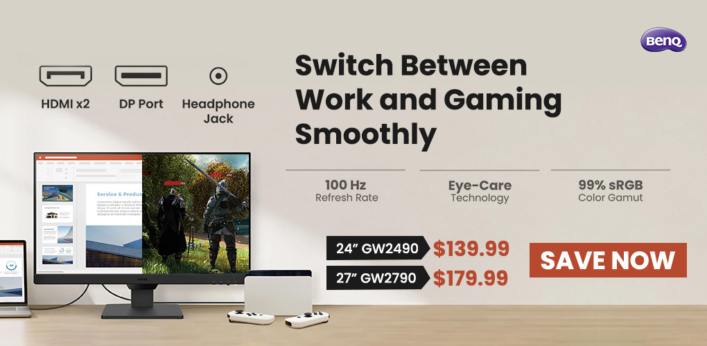 Switch between work and gaming smoothly with the BenQ GW2490 and GW2790 Home Monitors. Save now!