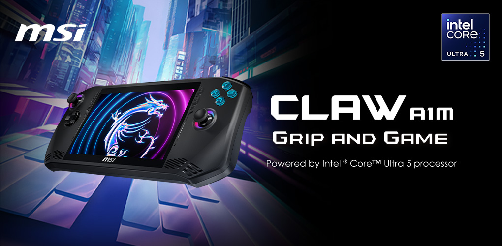 MSI CLAW A1M Handheld Gaming System. Grip and GAME. Available now at Memory Express!