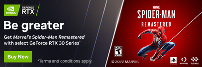 Be Greater - Get Marvel's Spider-Man Remastered with select GeForce RTX 30 Series (Sep 7 - Oct 12, 2022)