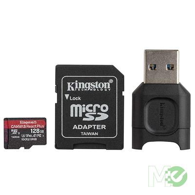 MX00113487 Canvas React Plus Class 10 UHS-II A1 microSDXC Memory Card, 128GB w/ MobileLite Plus microSD Reader, Adapter 