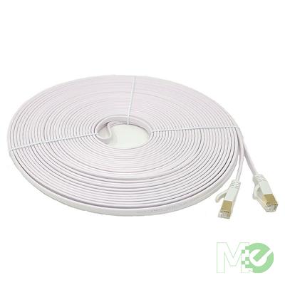 MX00120212 Cat7 Shielded RJ45 Flat Patch Cable w/ Cable Clips, White, 50ft