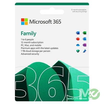 MX00120934 Microsoft 365 Family Edition, Up to 6 People on 5 Devices w/ 1TB Cloud Storage Each, 12 Month Subscription