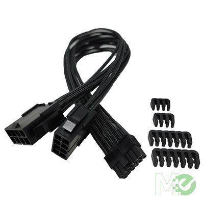MX00121330 Premium Sleeved Cable for RTX 30 Series 12-Pin to Dual 8-Pin PCIe GPU Power Extension Cable, Black