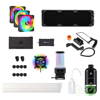 MX00122768 CORSAIR XH305i Hydro X Series iCUE RGB PRO Custom Cooling Kit, Black w/ 360mm Radiator, 3x QL120 RGB PWM Fans 