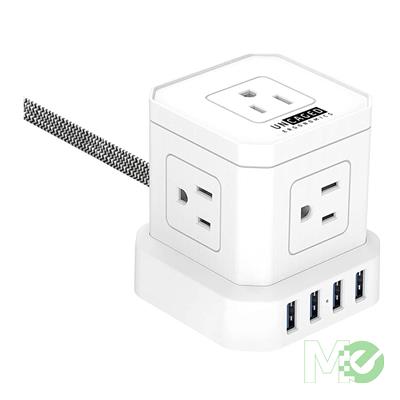 MX00123488 Cube USB Power Strip w/ 5 AC, 4 USB Ports, 10ft Cable -White