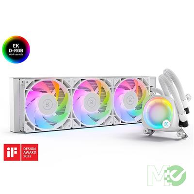 MX00125362 EK-Nucleus AIO CR360 Lux D-RGB Liquid CPU Cooler, White w/ 360mm Radiator, 3x EK-FPT 120mm D-RGB Fans 