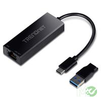 TRENDnet USB 3.1 Type-C To RJ45 2.5G Ethernet Port Adapter w/ USB Type-C to Type-A Converter Product Image