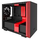 MX79030 H210 Mini ITX Case w/ Full Sized Tempered Glass Panel, Black / Red