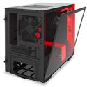 MX79030 H210 Mini ITX Case w/ Full Sized Tempered Glass Panel, Black / Red