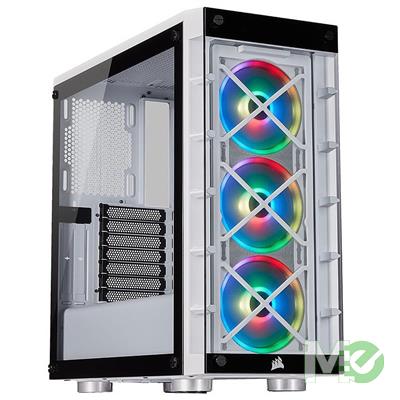 MX80297 iCUE 465X RGB Airflow Tempered Glass Mid Tower Smart Case w/ 3x LL120 RGB 120mm Fans, 6 Port RGB Controller, White
